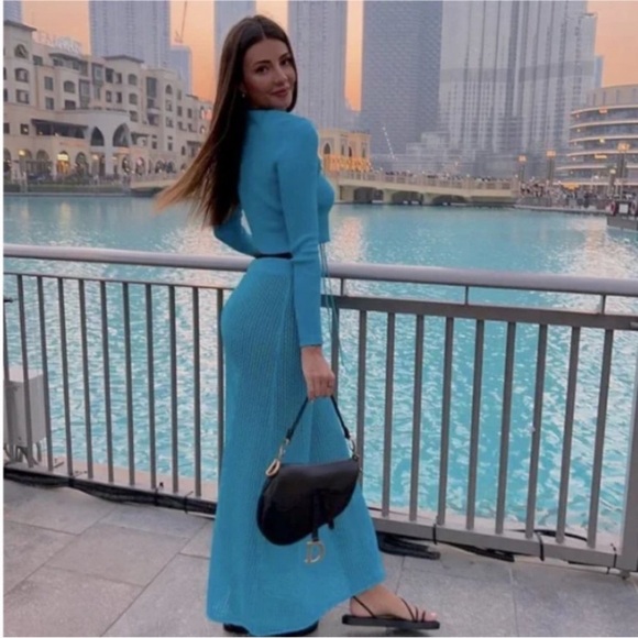 Zara Blue Pointelle Knit Sweater And Skirt Set BLOGGERS favorite! Size M EUC - Picture 11 of 16